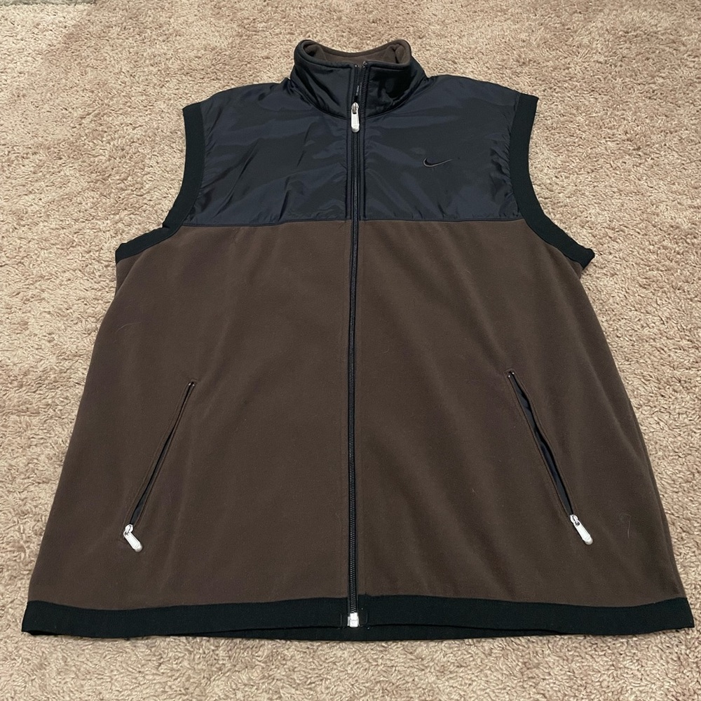 Vintage Y2K Grey Tag Nike Brown and Black Fleece Vest Mens Size XL
